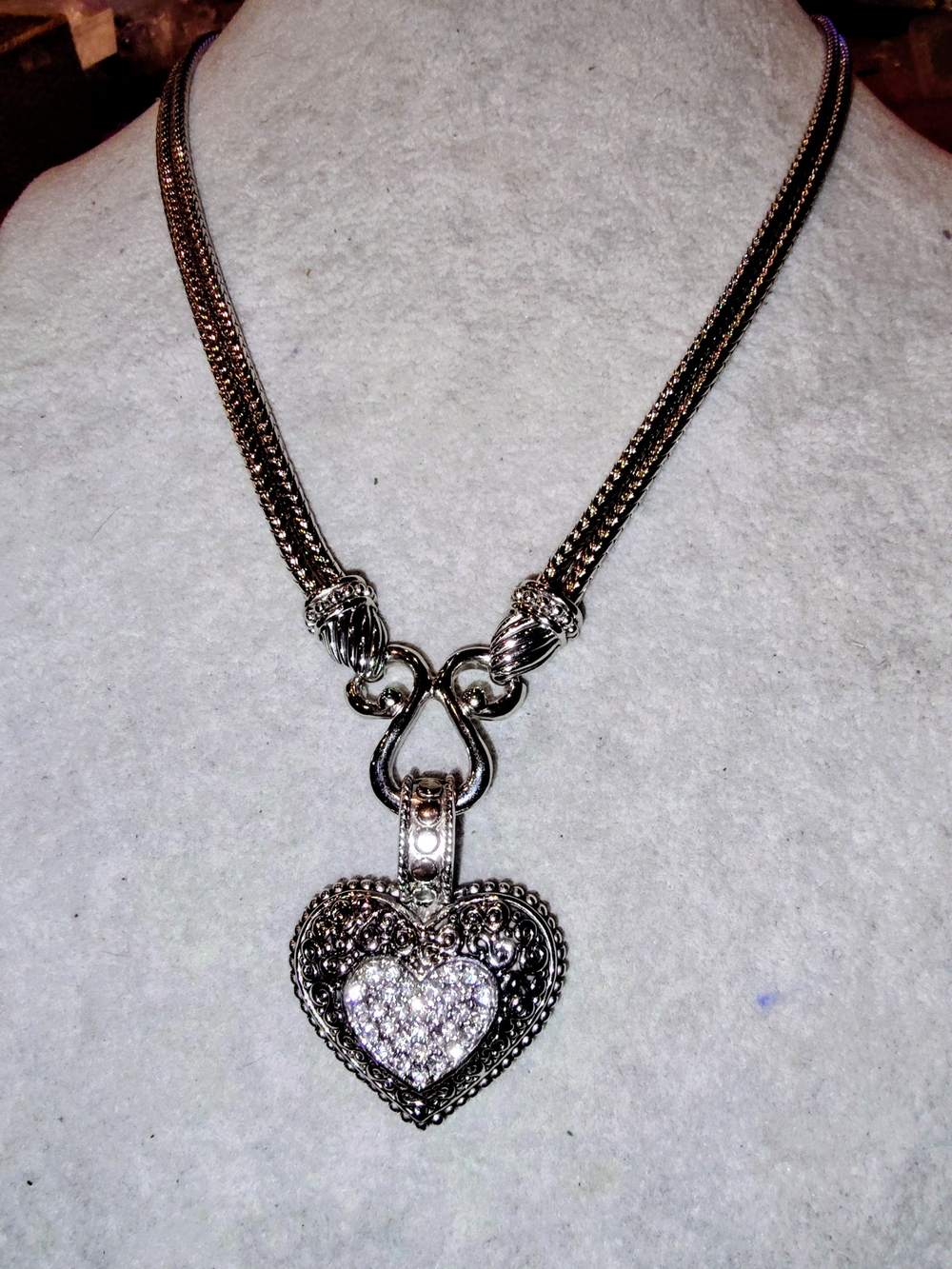 Lia Sophia Retired "Love Dust" Silvertone Double Snake Chain 16 -19", 2.3" Drop